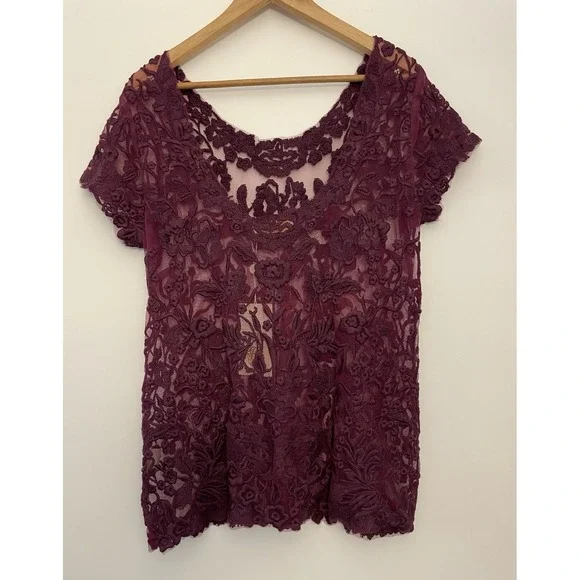 New Candela Blouse Floral Embroidered Mesh Sheer Fairy Romantic Victorian Size L - Picture 1 of 13